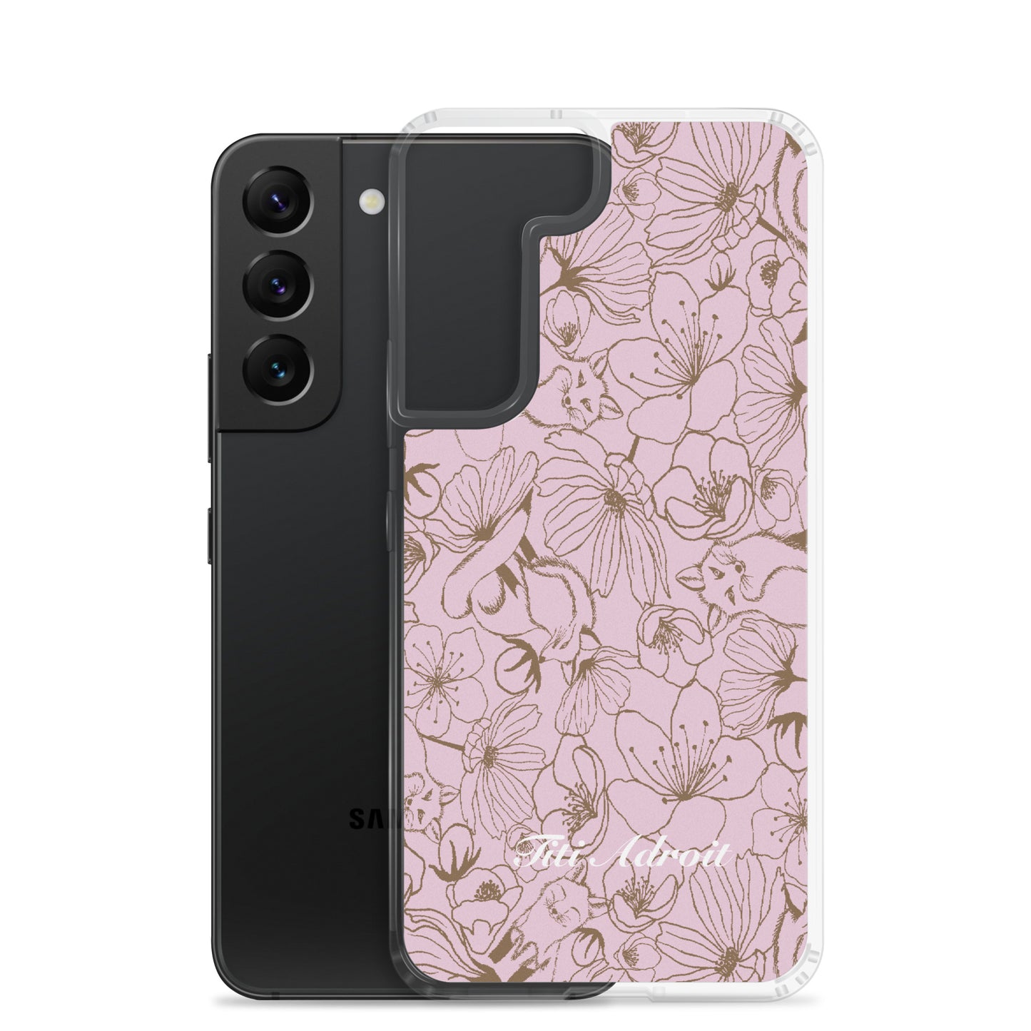 Fox_Flowers_Berry_Pink_Clear_Phonecase_Samsung