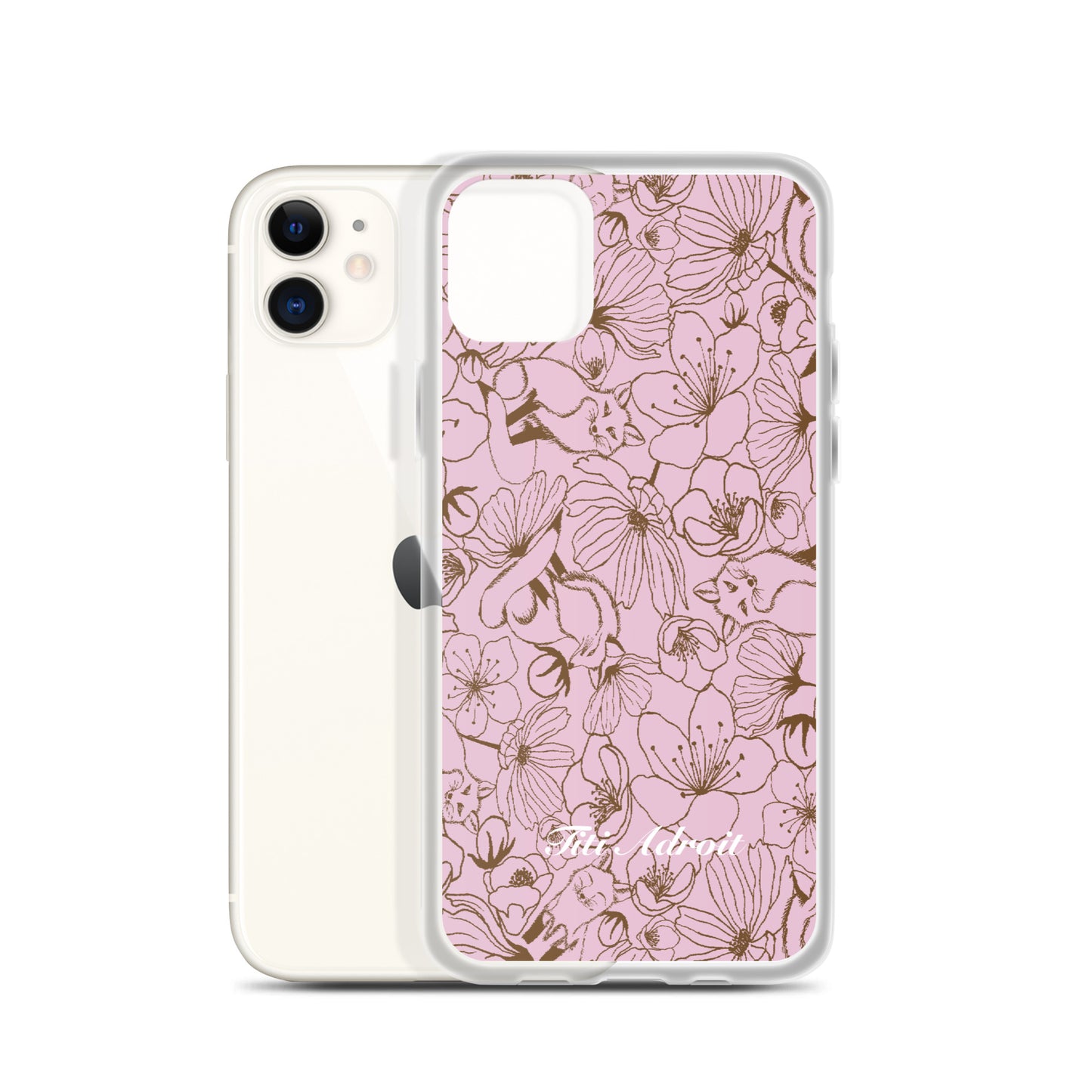 Fox_Flowers_Berry_Pink_Clear_Phonecase_iPhone