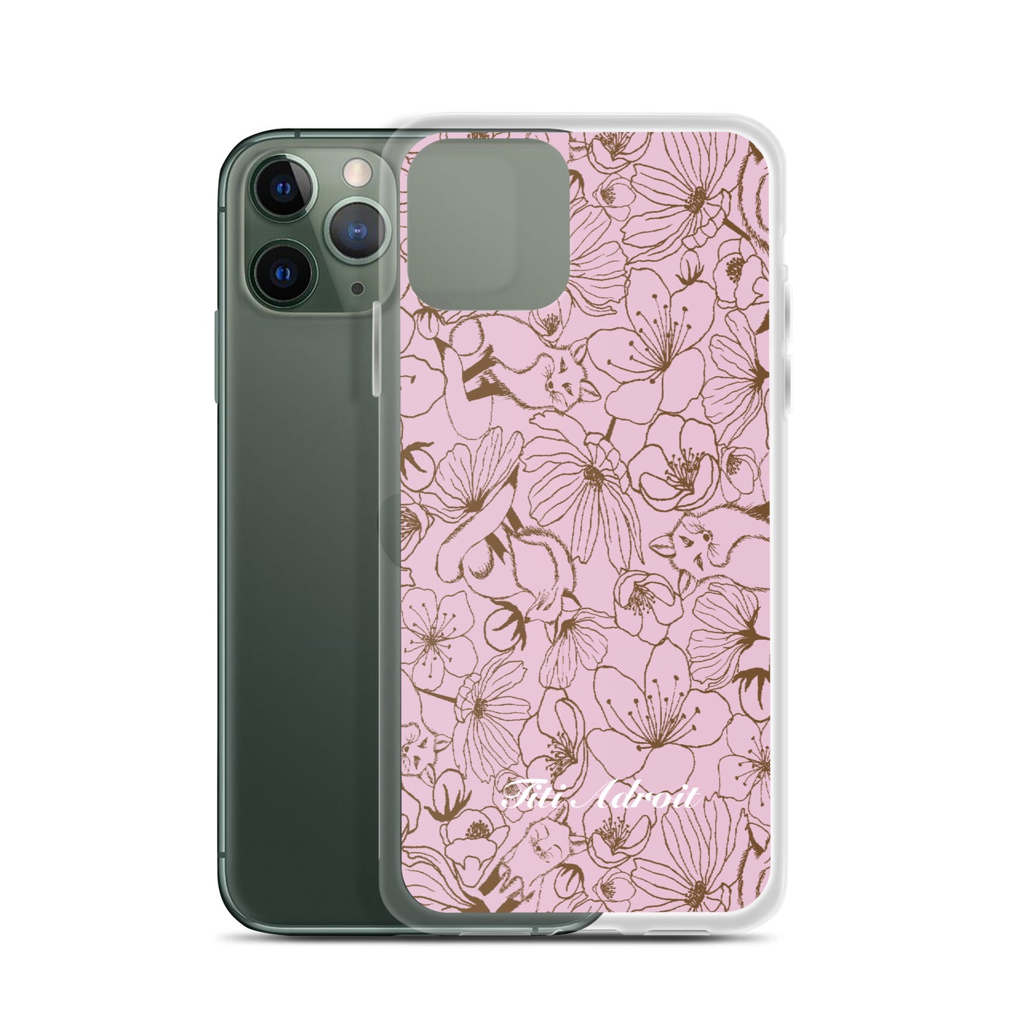 Fox_Flowers_Berry_Pink_Clear_Phonecase_iPhone