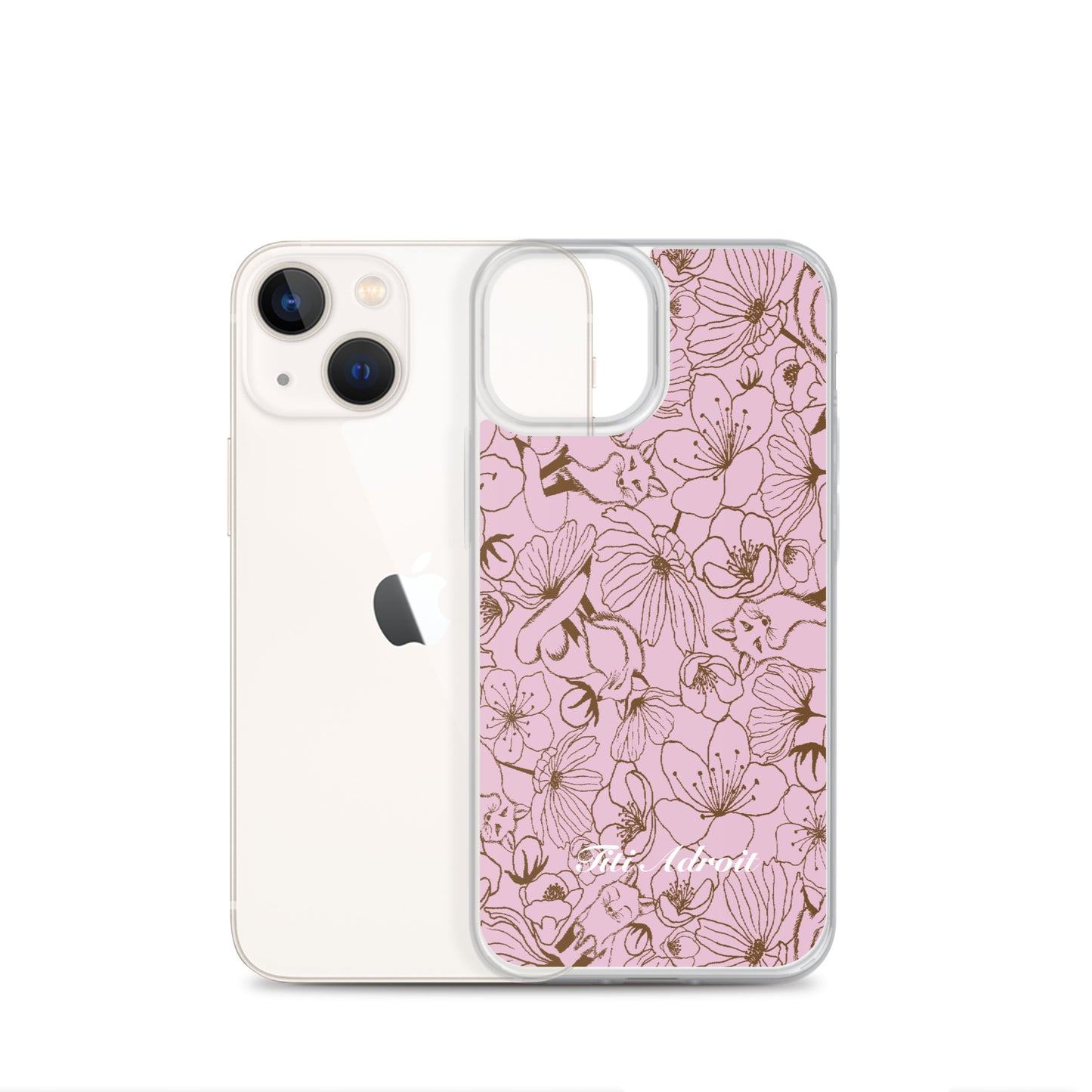 Fox_Flowers_Berry_Pink_Clear_Phonecase_iPhone