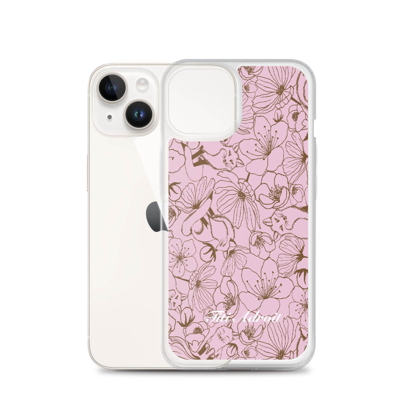 Fox_Flowers_Berry_Pink_Clear_Phonecase_iPhone