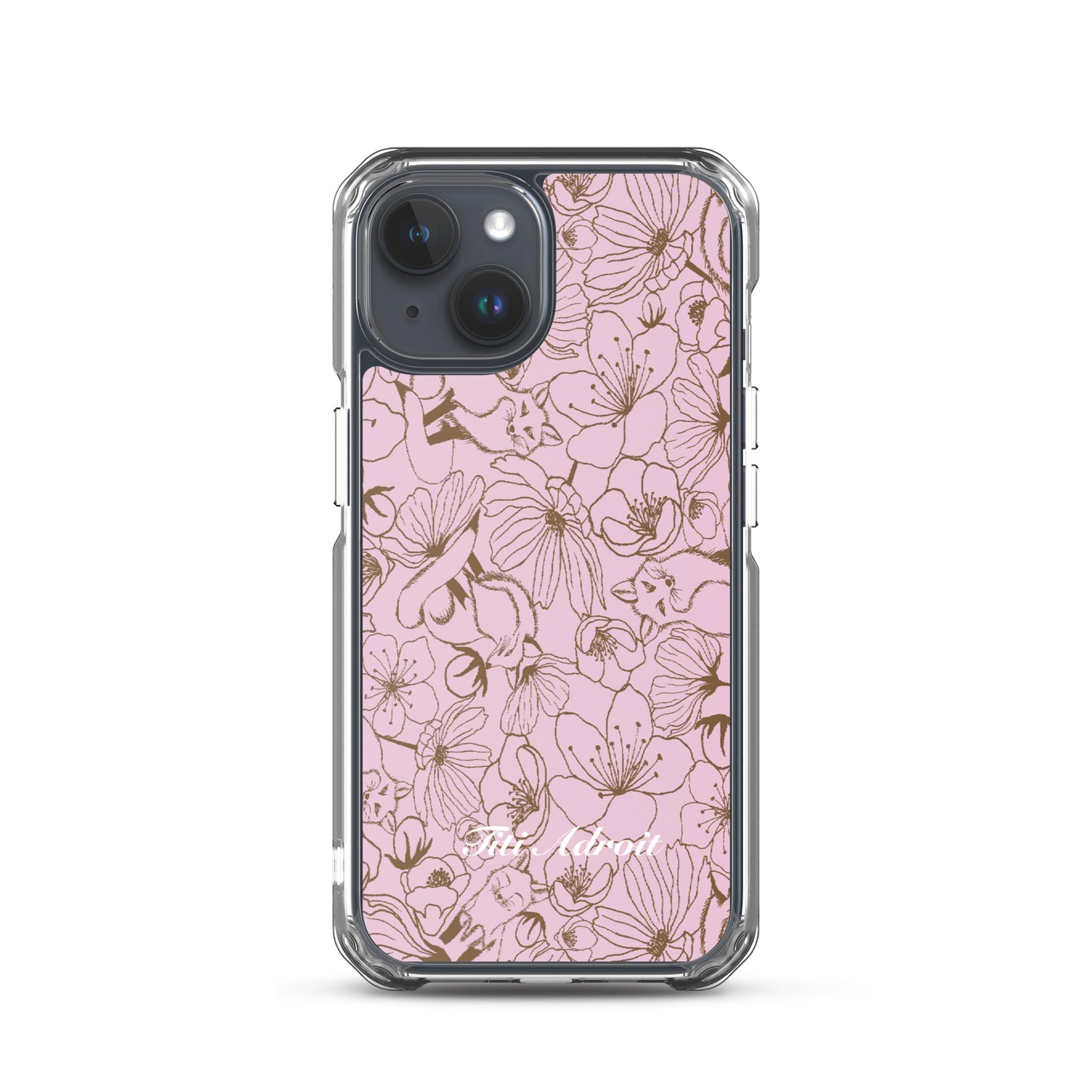 Fox_Flowers_Berry_Pink_Clear_Phonecase_iPhone