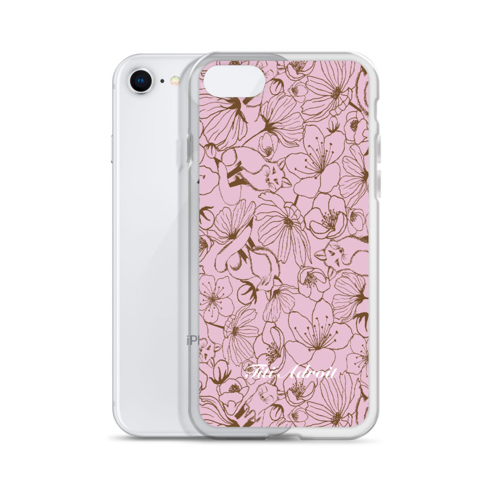 Fox_Flowers_Berry_Pink_Clear_Phonecase_iPhone