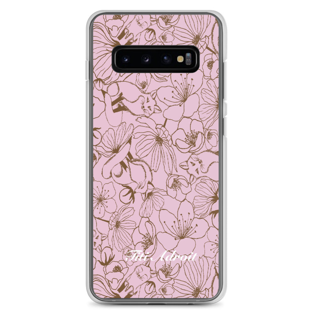 Fox_Flowers_Berry_Pink_Clear_Phonecase_Samsung