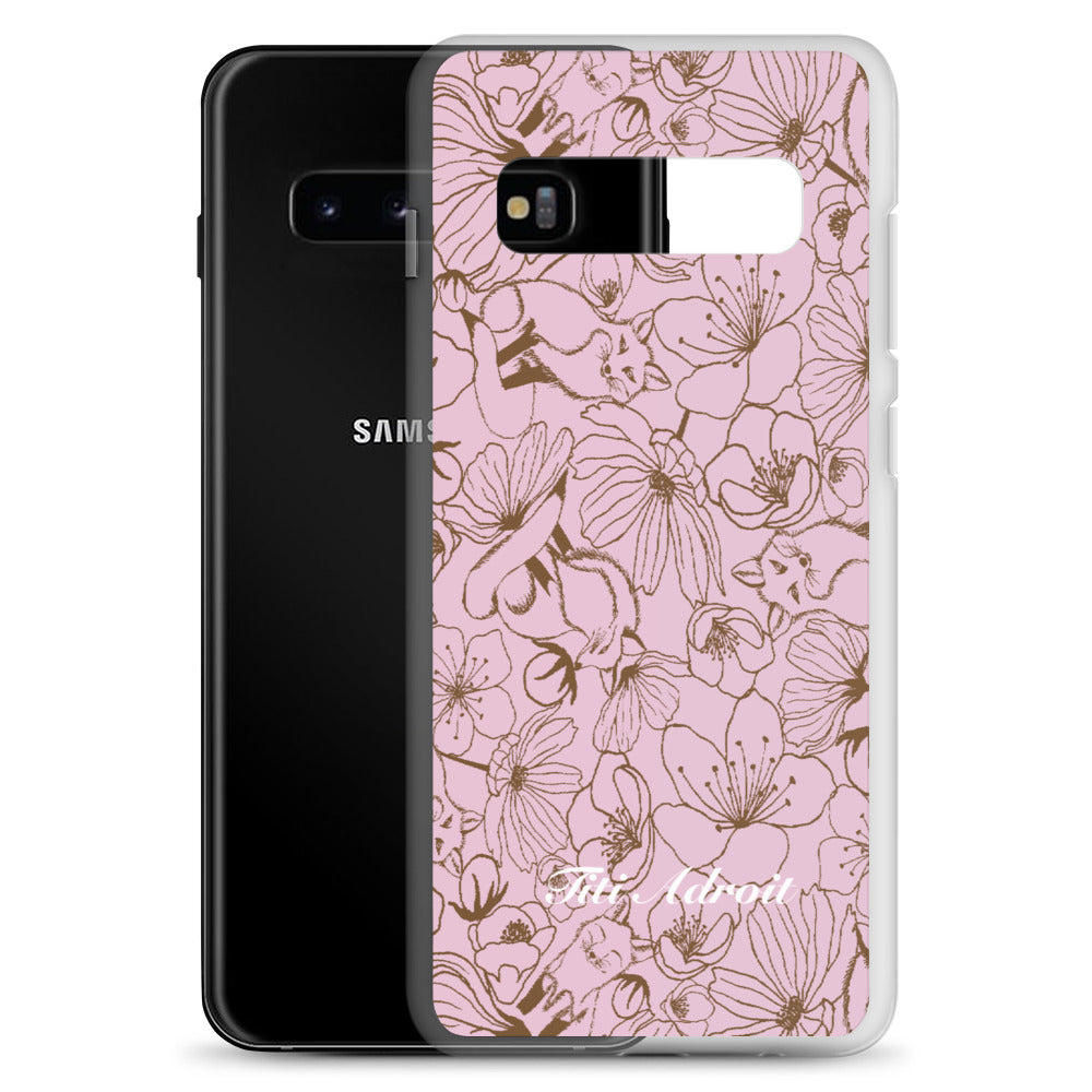 Fox_Flowers_Berry_Pink_Clear_Phonecase_Samsung
