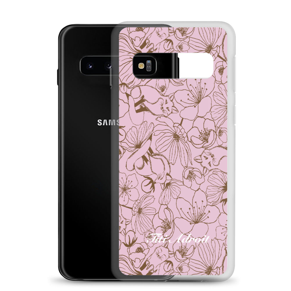 Fox_Flowers_Berry_Pink_Clear_Phonecase_Samsung