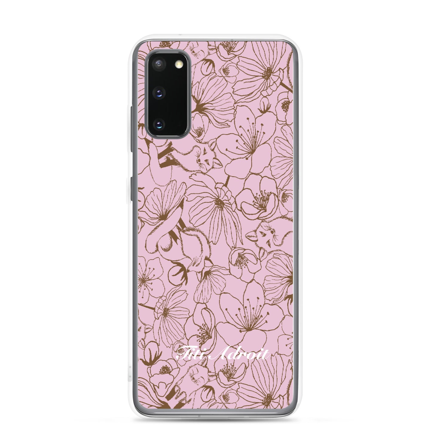 Fox_Flowers_Berry_Pink_Clear_Phonecase_Samsung