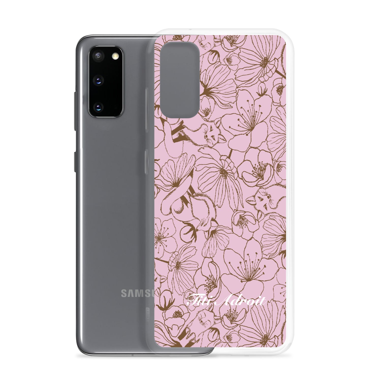 Fox_Flowers_Berry_Pink_Clear_Phonecase_Samsung