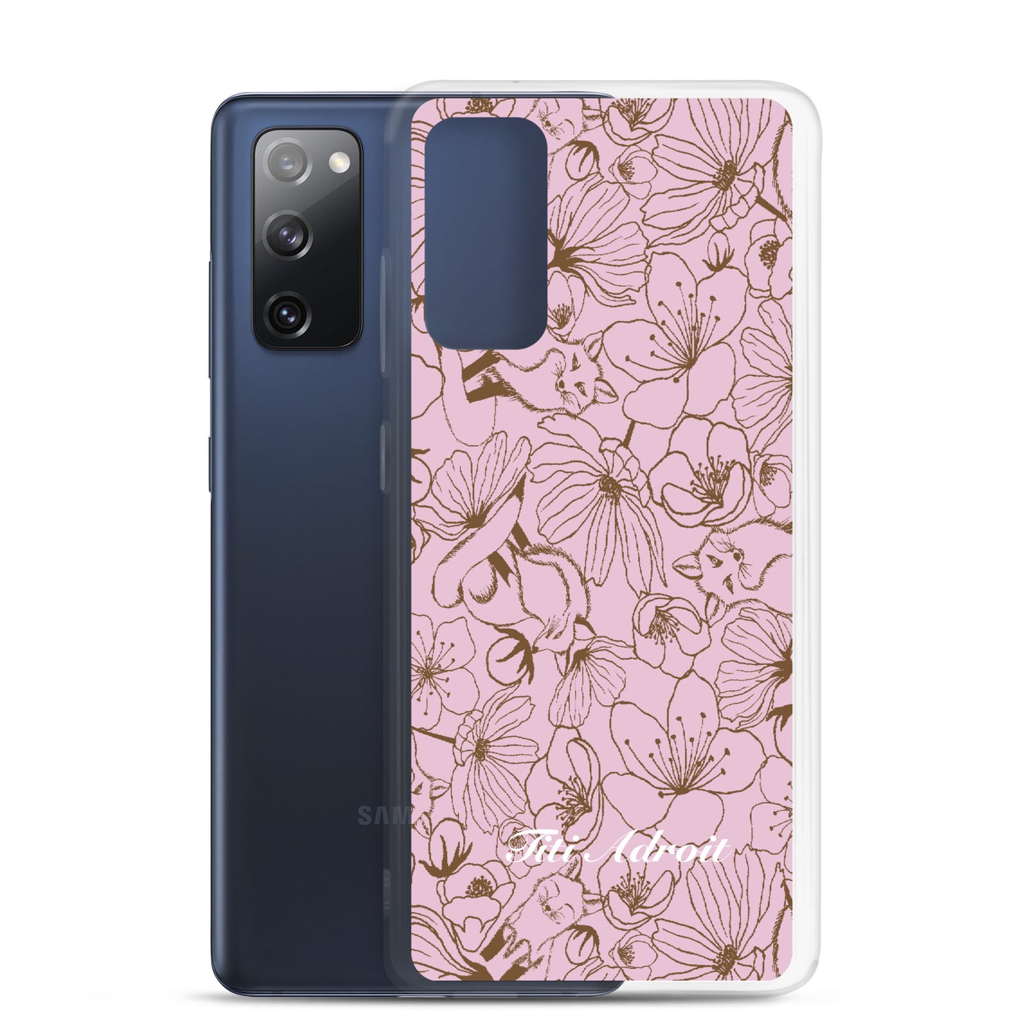 Fox_Flowers_Berry_Pink_Clear_Phonecase_Samsung