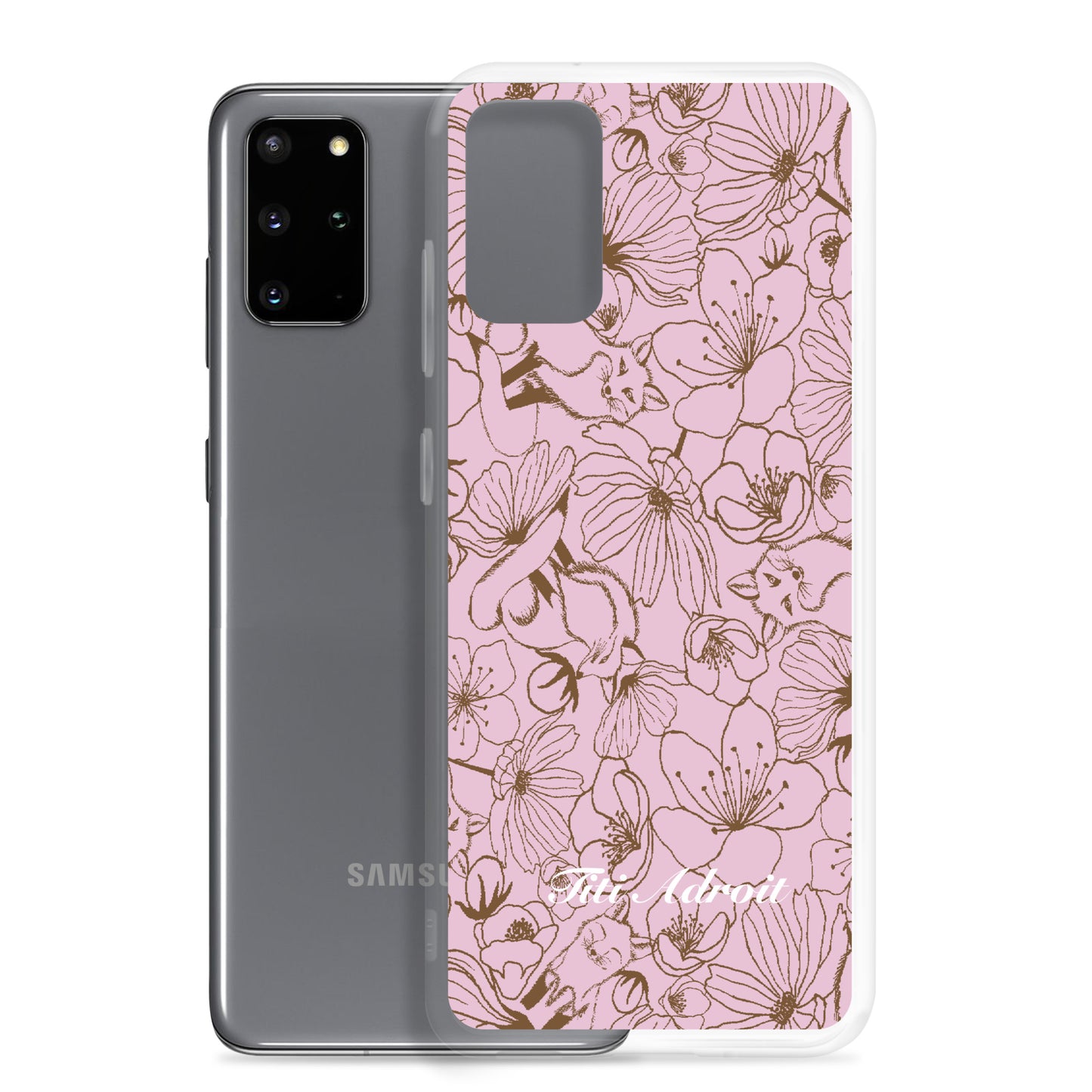 Fox_Flowers_Berry_Pink_Clear_Phonecase_Samsung