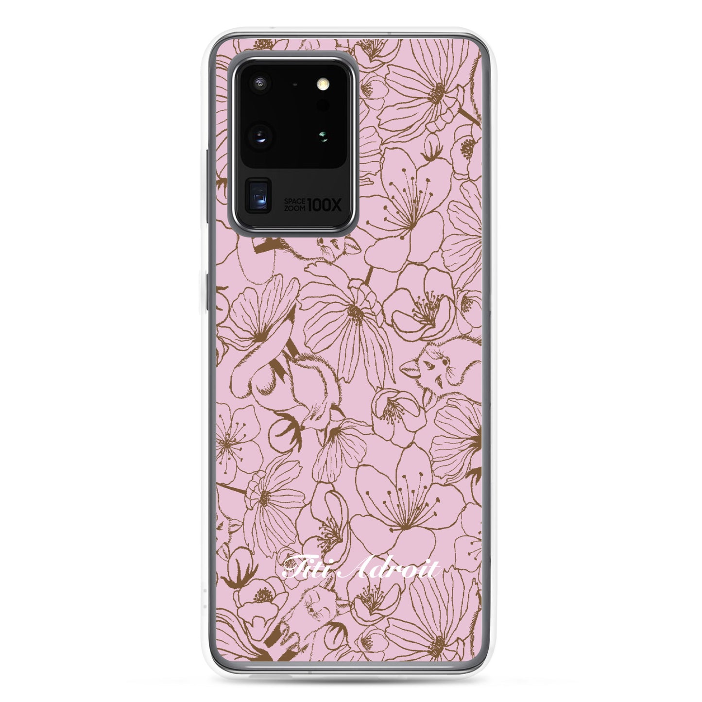 Fox_Flowers_Berry_Pink_Clear_Phonecase_Samsung