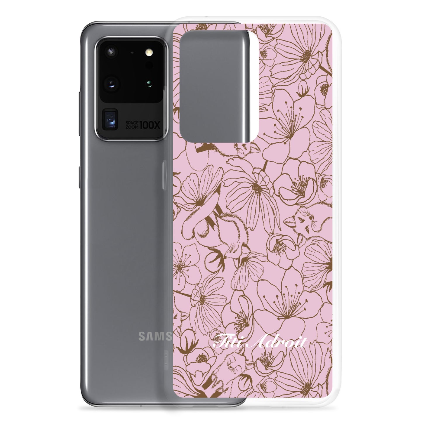 Fox_Flowers_Berry_Pink_Clear_Phonecase_Samsung