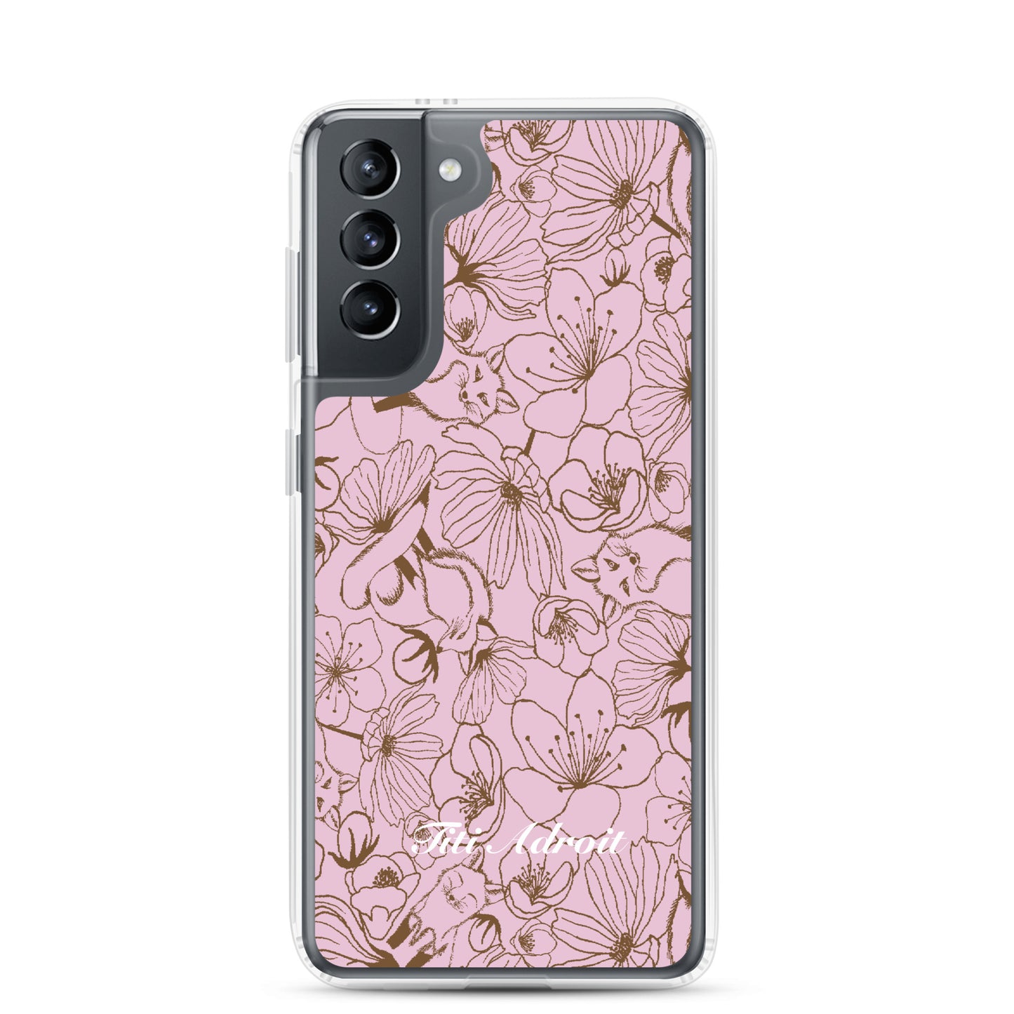 Fox_Flowers_Berry_Pink_Clear_Phonecase_Samsung