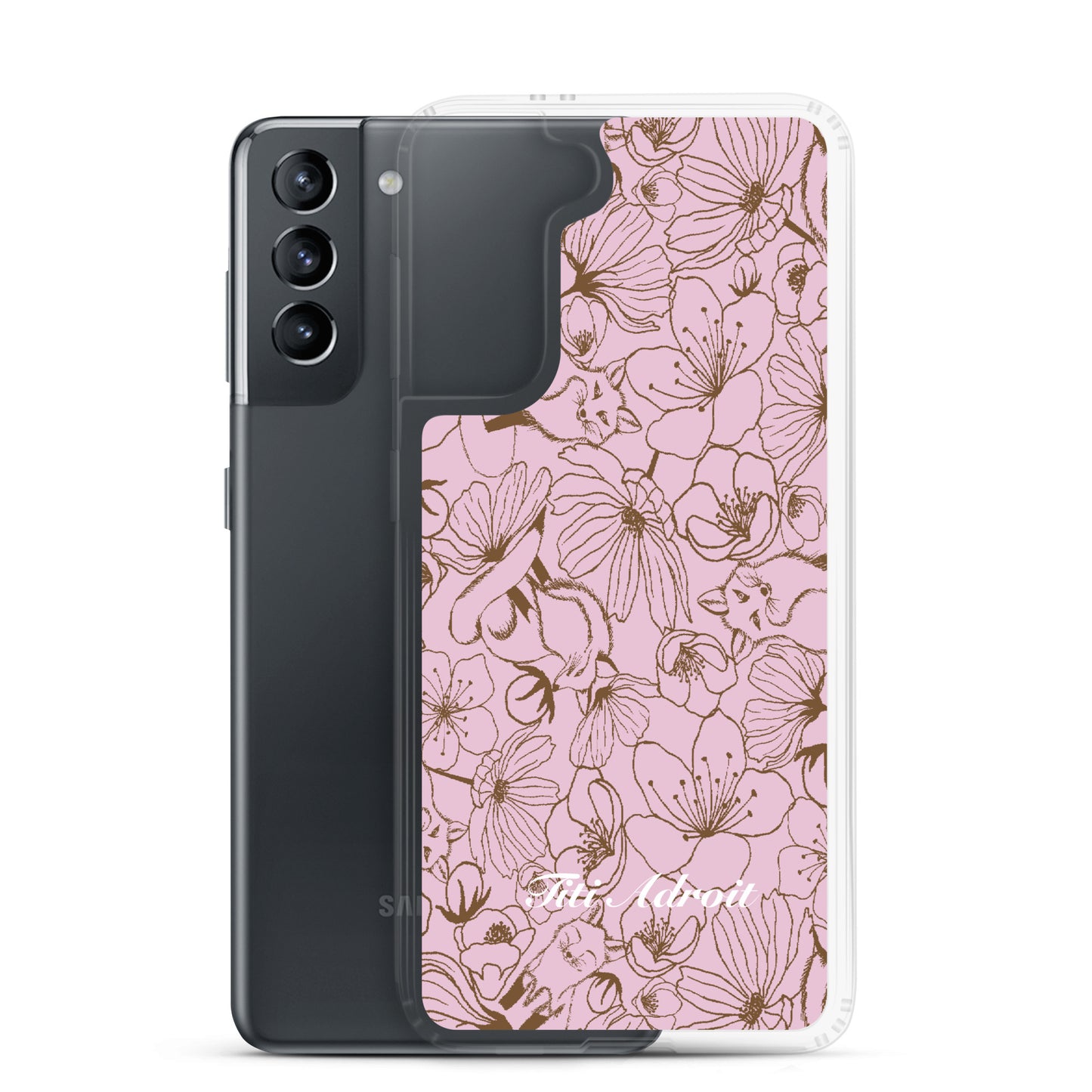 Fox_Flowers_Berry_Pink_Clear_Phonecase_Samsung