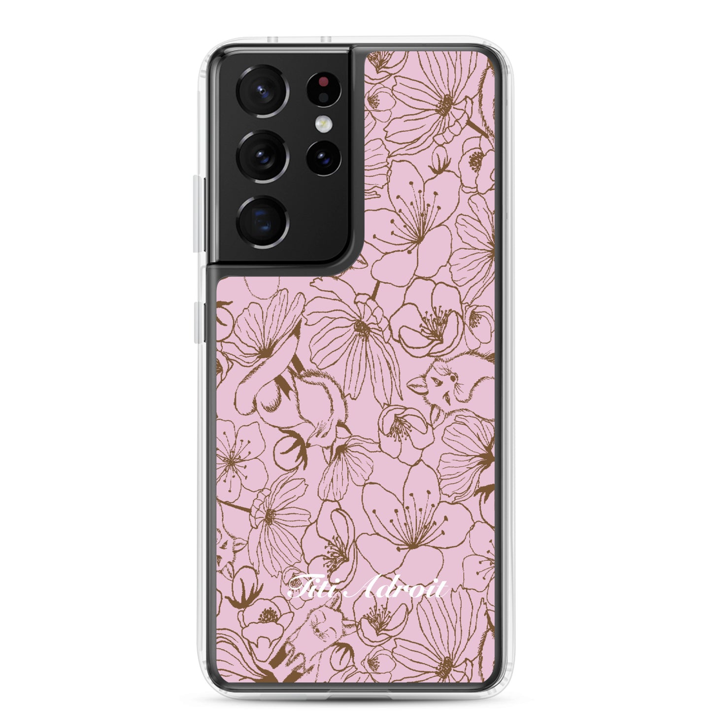 Fox_Flowers_Berry_Pink_Clear_Phonecase_Samsung
