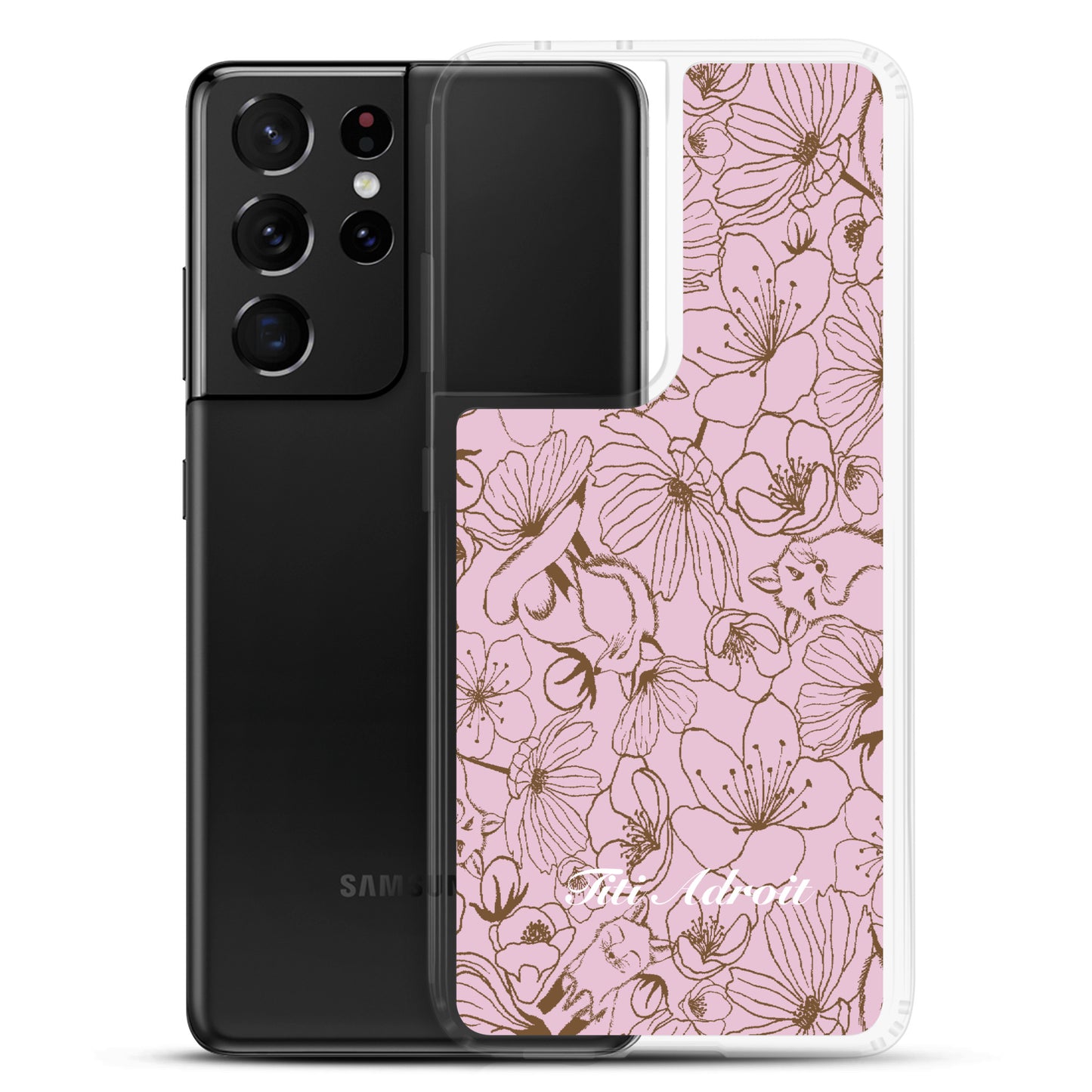 Fox_Flowers_Berry_Pink_Clear_Phonecase_Samsung