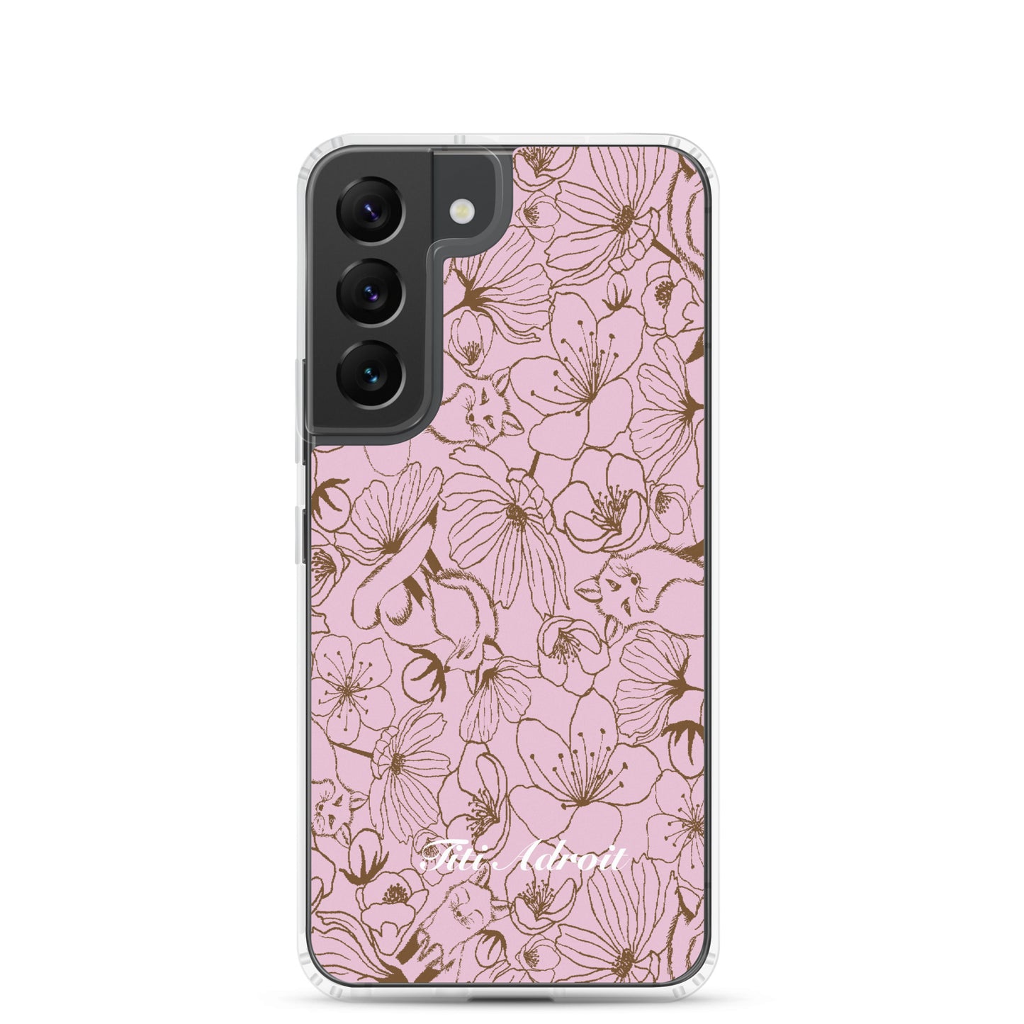 Fox_Flowers_Berry_Pink_Clear_Phonecase_Samsung