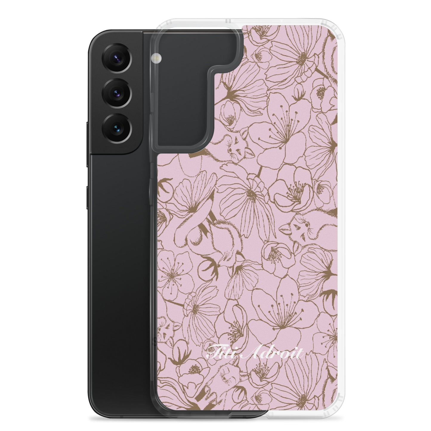Fox_Flowers_Berry_Pink_Clear_Phonecase_Samsung