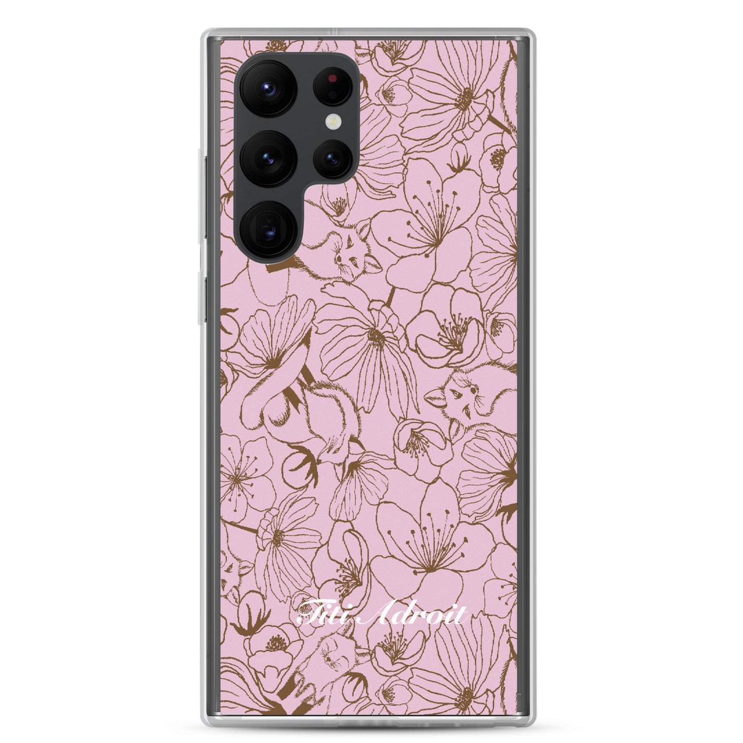 Fox_Flowers_Berry_Pink_Clear_Phonecase_Samsung